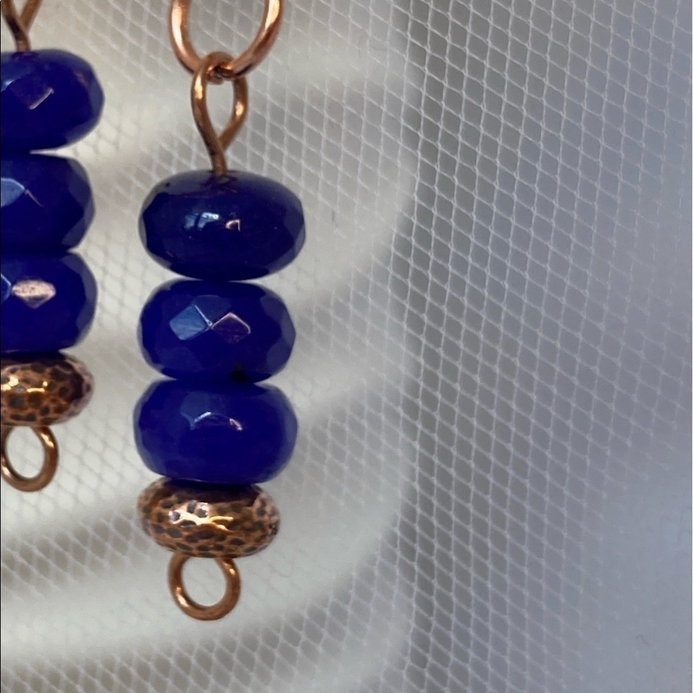 Artisan Copper and Navy Blue Jade Earrings - Picture 2 of 9
